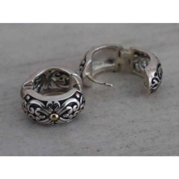 Sterling Silver & 14K Gold Bali Pebbled Flower Post Clip Earrings $250 - Picture 2 of 6